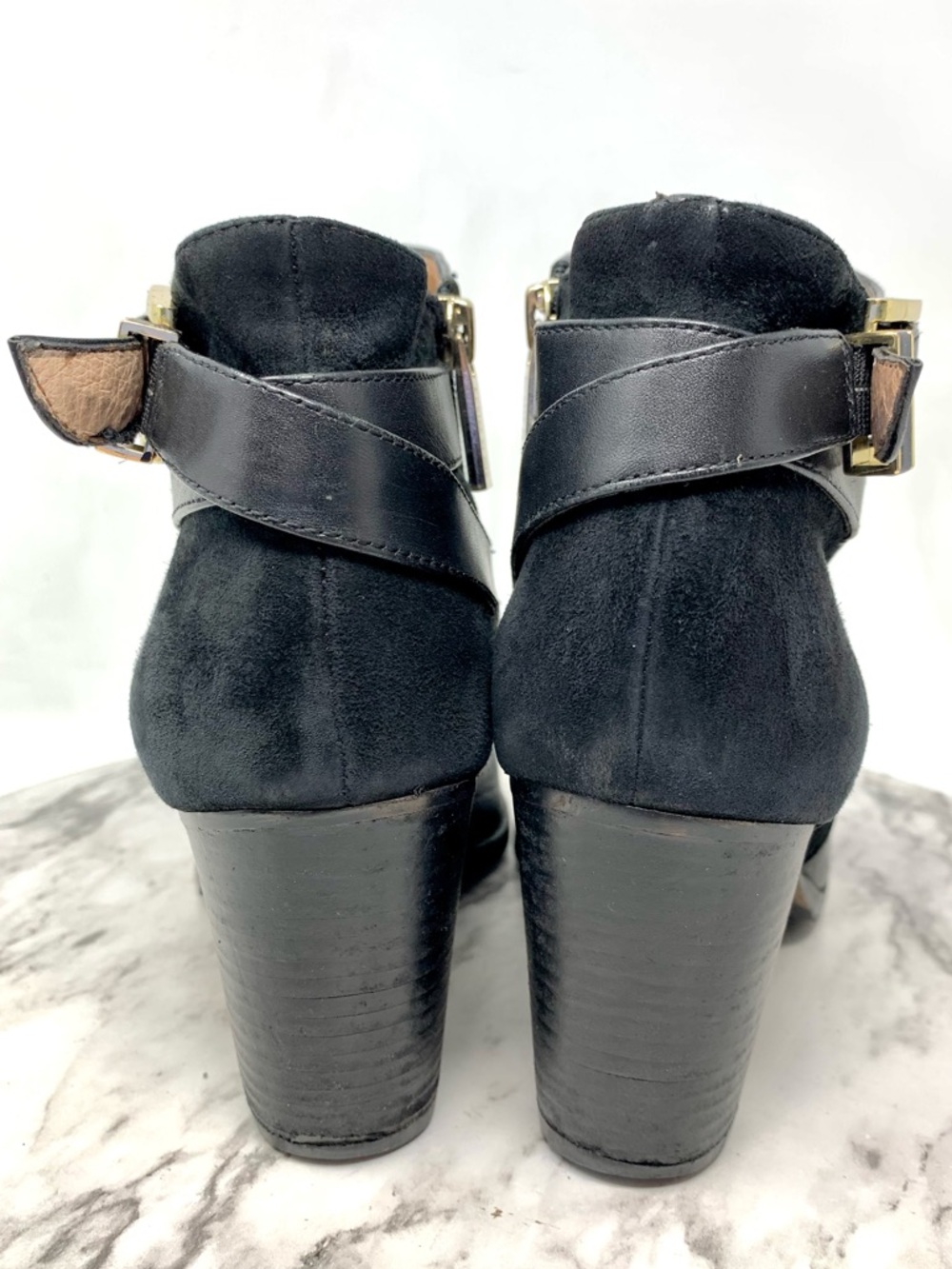 Louise Et Cie Vasca Black Leather & Suede Ankle Boot with Buckle 8 Preppy Chic - Picture 5 of 16
